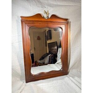 Vintage-Style Wood Framed Mirror With Attached Winged Statue 23 X 15